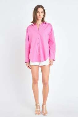 English Factory Cotton Blend Long Sleeve Oversized Button-Up Shirts Pink M NWT